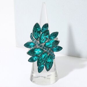 Silver Blue Crystal Stretch Marquise Fashion Ring Rhinestone Finger Adjustable